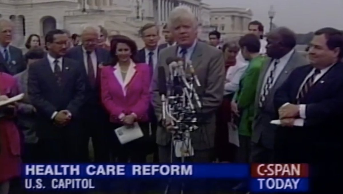 Video above is a little hard to see, here the camera pans out and shows Pelosi and Bernie next to one another at the pro-single payer event.