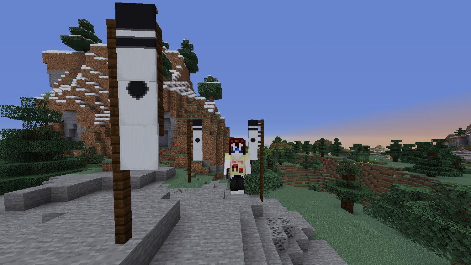 またたびのまったりマイクラ日記 Anna Gamech アンナビさん こんばんは W ﾉ 戦国の旗に見えますね ﾟ ﾟ 旗は和風建築の模様としても使えますのでマスターしたい物のひとつです もう夜になりますが 良い一日を ﾉ Twitter