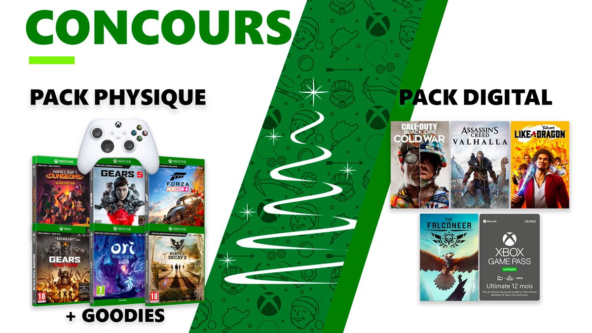 XboxFR's tweet photo. Ho Ho Ho !🎄🎅
Le Père Noël Xbox te propose de gagner 1 pack physique (jeux en boite+manette+goodies) ou 1 pack digital (codes de jeux+XGPU 12 mois).

🔁 RT en nous disant quel pack tu aimerais gagner avec #PackPhysiqueXbox ou #PackDigitalXbox

Règlement ➡️https://t.co/LDzJ73w1YY https://t.co/tmTPZjWjOV