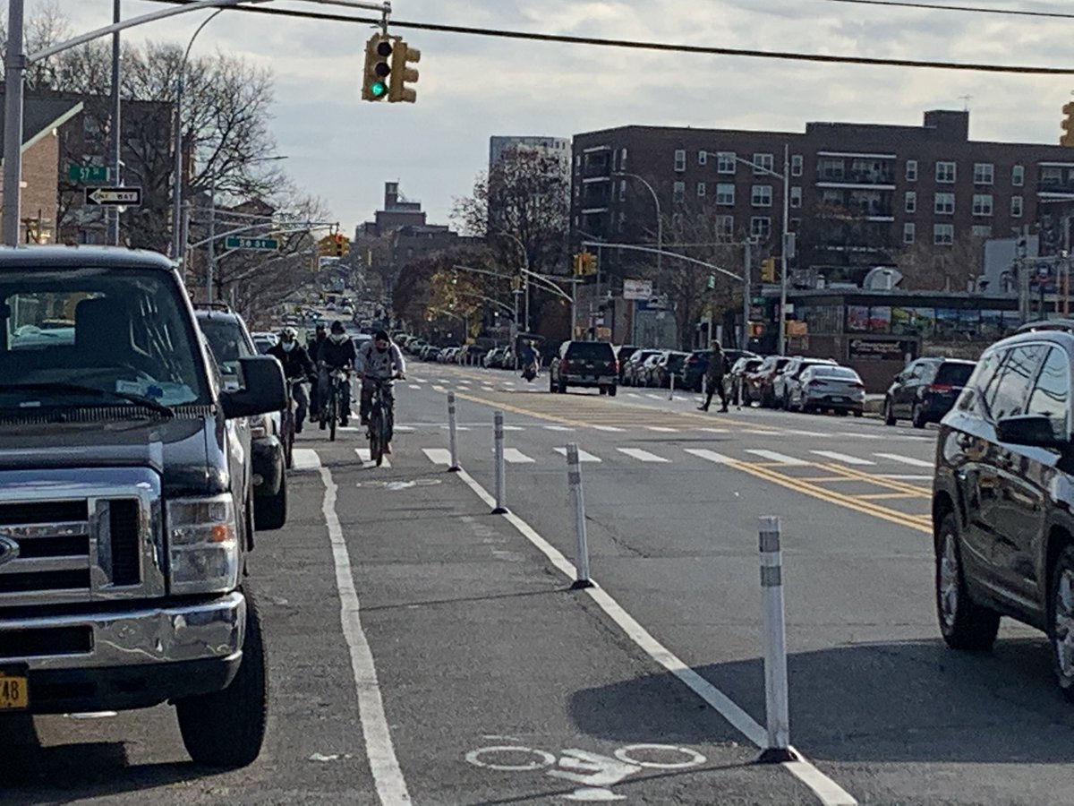 Well goodbye every single plastic #bikenyc bollard on Broadway. Must have taken out 25 of them on both sides! <a href="/NYC_DOT/">NYC DOT</a> <a href="/StreetsblogNYC/">Streetsblog New York City</a> <a href="/bikenewyork/">Bike New York</a> <a href="/TransAlt/">Transportation Alternatives</a> <a href="/JimmyVanBramer/">Jimmy Van Bramer</a>