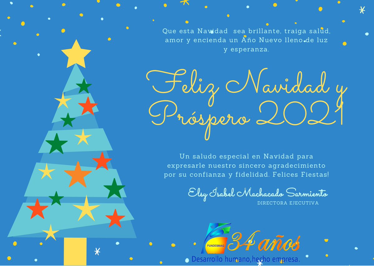 fundesmag's tweet photo. "Que esta Navidad sea Brillante, traiga Salud, Amor, y encienda un Año Nuevo lleno de Luz y Esperanza". Felices Fiestas les deseamos desde FUNDESMAG.
#FelicesFiestas #Feliznavidad #ProsperoAñoNuevo https://t.co/0ZWGrtjXbJ