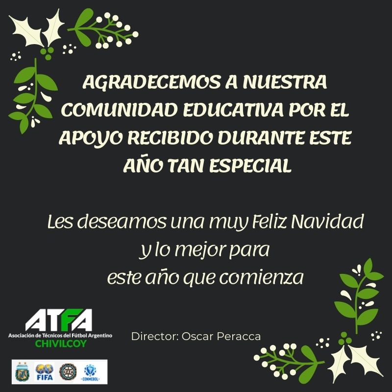 atfachivilcoy's tweet photo. 🌠GRACIAS A TODA NUESTRA COMUNIDAD EDUCATIVA
🎅¡FELICES FIESTAS PARA TODOS!

 #atfa #atfachivilcoy #fútbol #directortecnico #directortecnicofutbol #capacitacion 
#AFA #FIFA https://t.co/woyesTeaUz