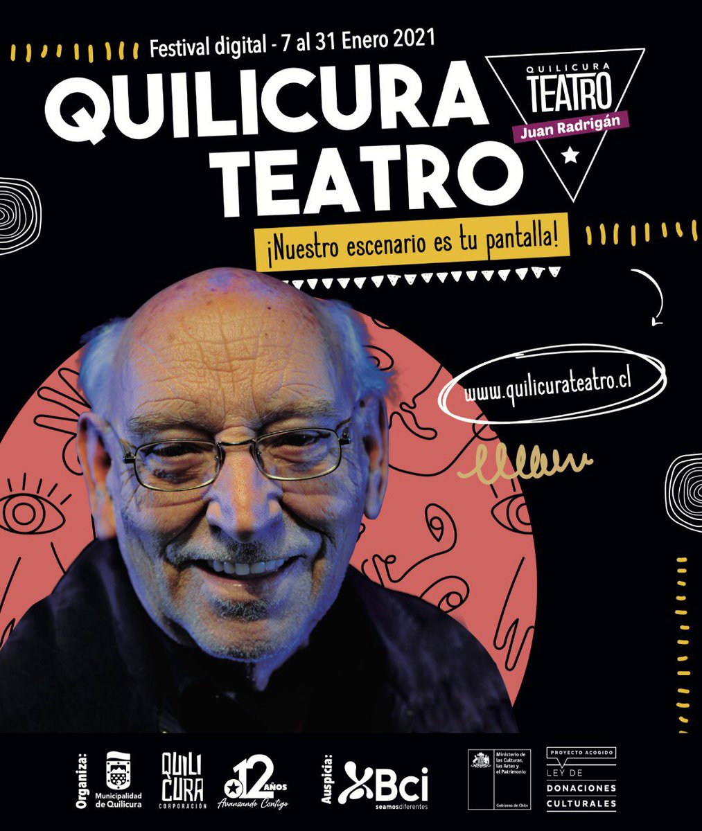 corpo_quilicura's tweet photo. SORPRESA • #QuilicuraTeatro Juan Radrigán: ¡Nuestro escenario es tu pantalla!🔥🎭

Del 7 al 31 ene, disfruta desde la comodidad de tu casa +30 obras digitales, talleres, radioteatro y muchas sorpresas, en un nuevo ciclo de nuestro querido Festival.

👀  https://t.co/Ux8ZAKBZ6A https://t.co/NBzXagbA6D