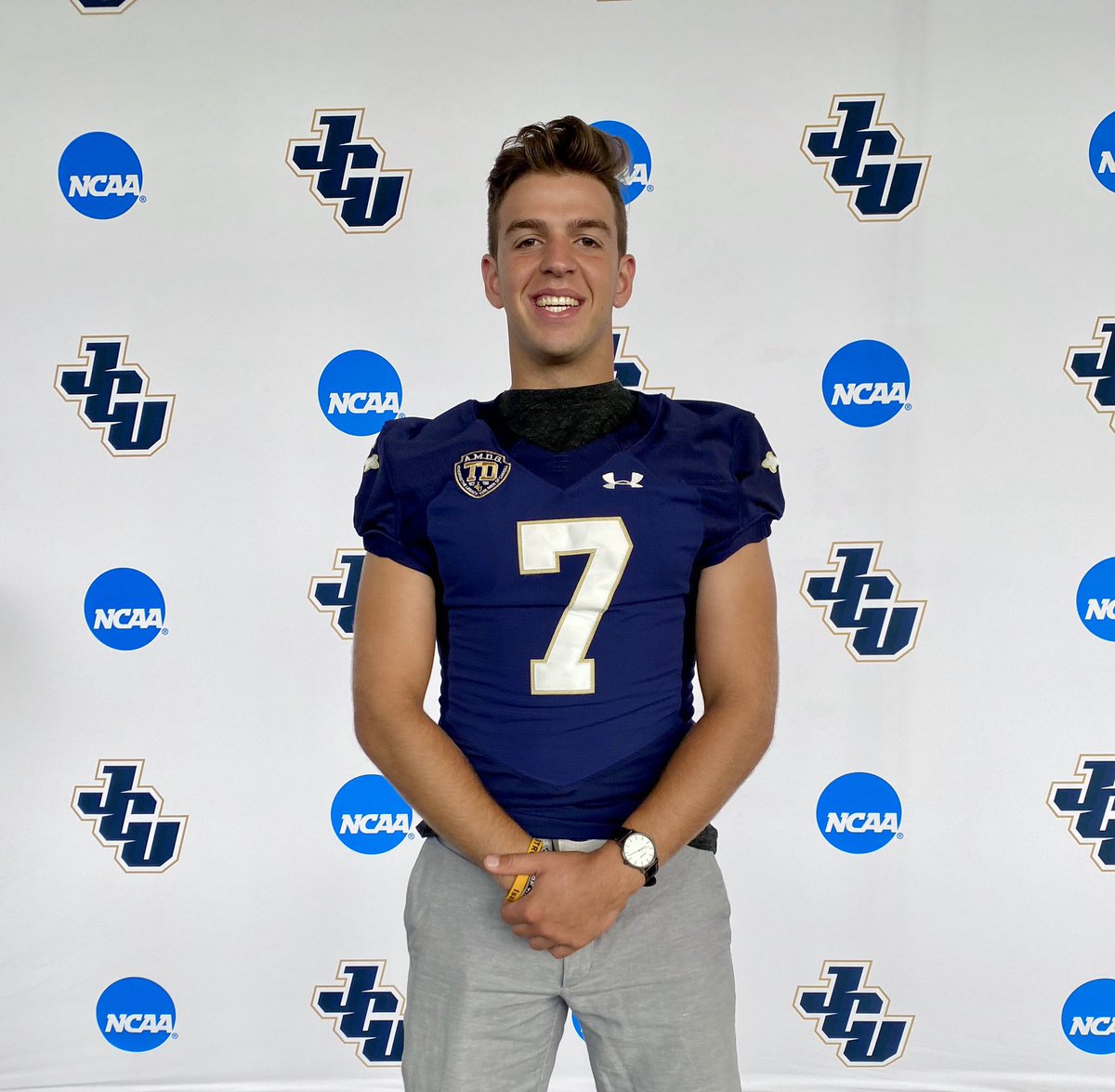 yanvo99's tweet photo. Proud to announce that I will be continuing my academic and athletic careers at John Carroll University! I would like to thank my family, friends, and all of my coaches that have supported me @JCUFootball @CoachATrotta @RickFinotti @footballhoover @thekickingcoach https://t.co/kMKT0AkV30