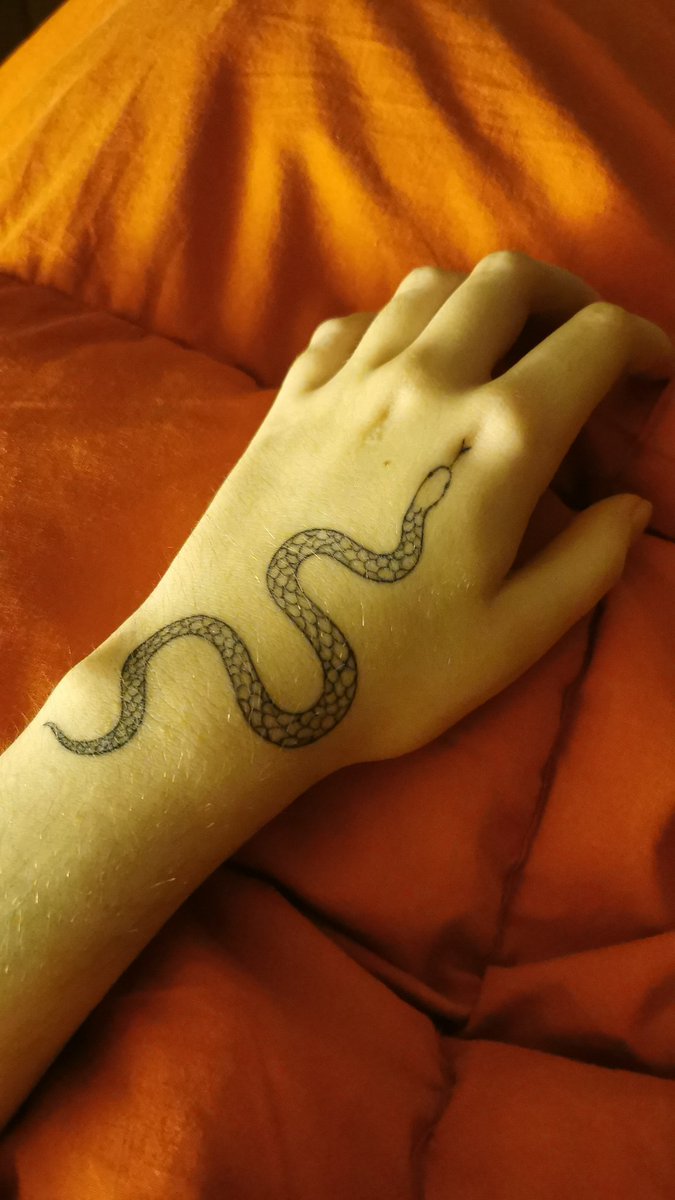 blondciaga's tweet photo. @ophelias_flower @ynaysay @itsmariannnna Mine is not that big, so I'll call it a pet snek, and I will add some tropical leaves on the forearm🐍🌴 https://t.co/WlOpzeSFpm