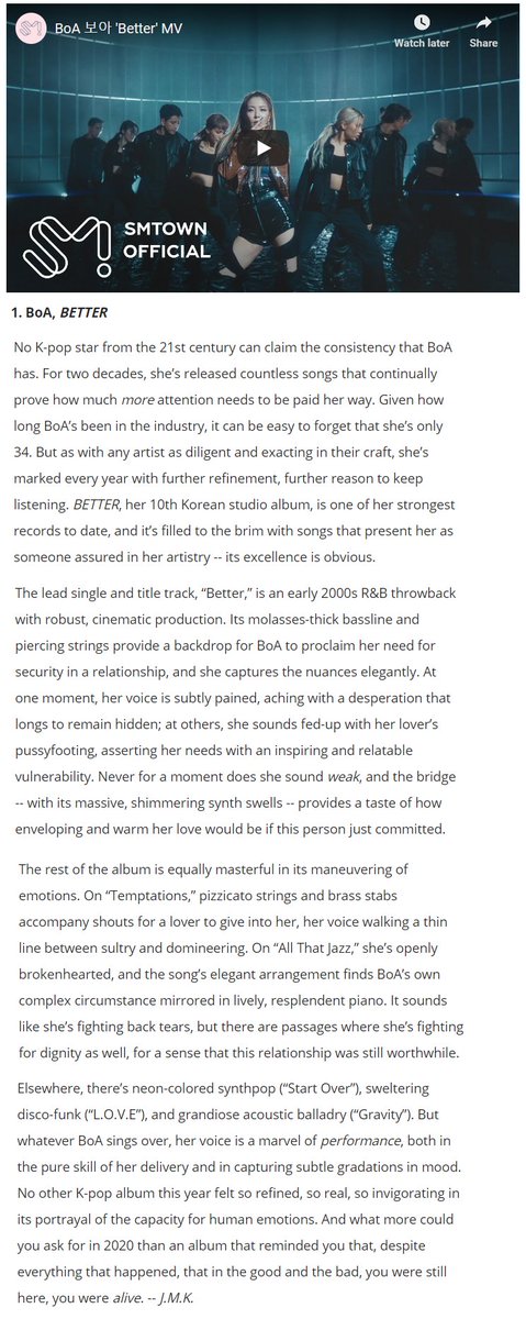 SMTownEngSub's tweet photo. .@BoAkwon "Better" and @NCTsmtown_127 "Neo-Zone" chosen by Billboard Critics as 2 of '10 Best K-Pop Albums of 2020' https://t.co/Ax2GkHjUtu https://t.co/H61Jw0Syqk