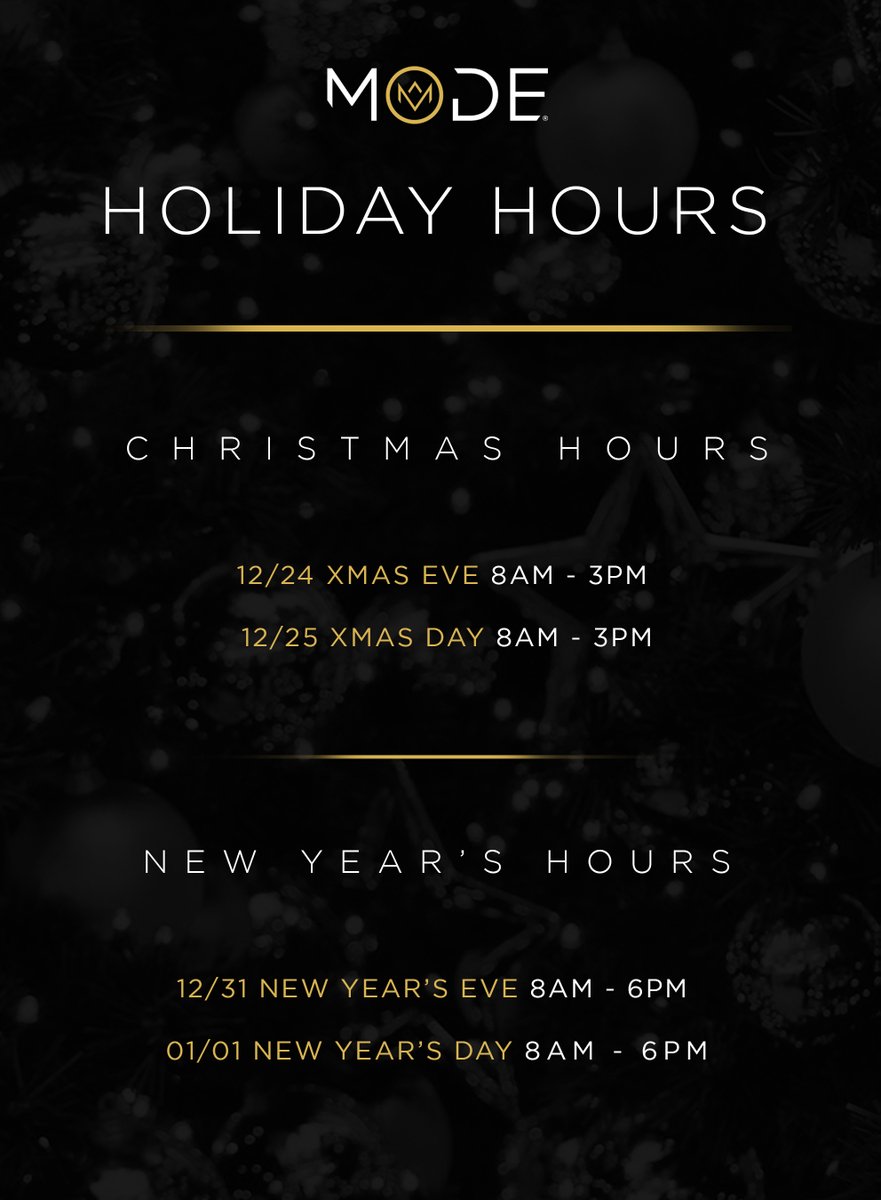 getinmodebb's tweet photo. CHRISTMAS &amp; NEW YEARS HOURS #HappyHolidays https://t.co/3ah0Uo6nfN
