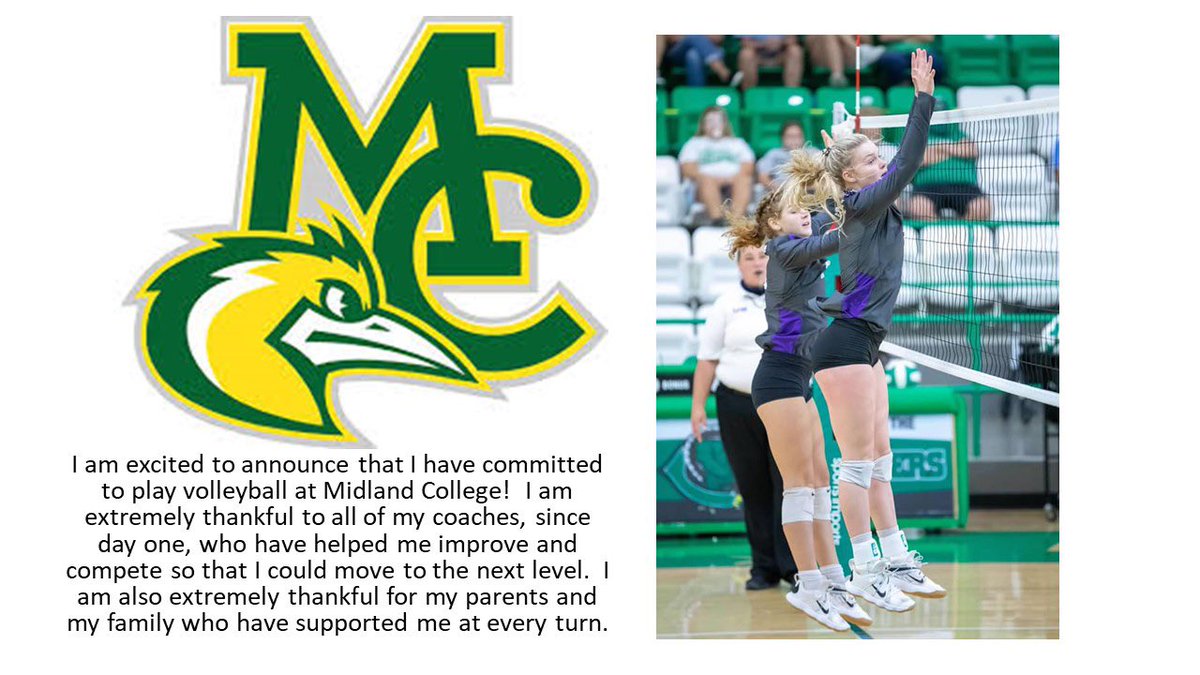 Thanks to everyone who helped me achieve this goal!  Excited to continue to play volleyball for Midland College!  #jucoroute <a href="/PettibonTisha/">Tisha Pettibon</a> <a href="/MCVolleyball_/">Midland College Volleyball</a> <a href="/MadisynJonesVB/">Madisyn Jones</a> <a href="/AddisonAmick/">Addison Amick</a> <a href="/adamstori21/">tori adams</a> <a href="/TaylorA25069117/">Taylor Adams</a> <a href="/mann_mckenna/">McKenna Mann</a> <a href="/bridgettembrock/">bridgette</a> <a href="/tanaluxx/">Tana</a> <a href="/LeechStan/">Boerne ISD Athletics</a>