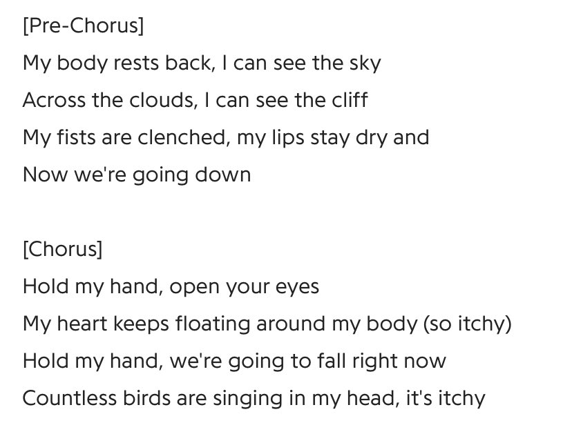 in addition, a lot of “space” is created in the production, as the sound is very engulfing. the harmonies, breathiness and echoing of the layered vocals make you feel like you’re suspended way up in the air on a rollercoaster at night – just as the title & lyrics suggest