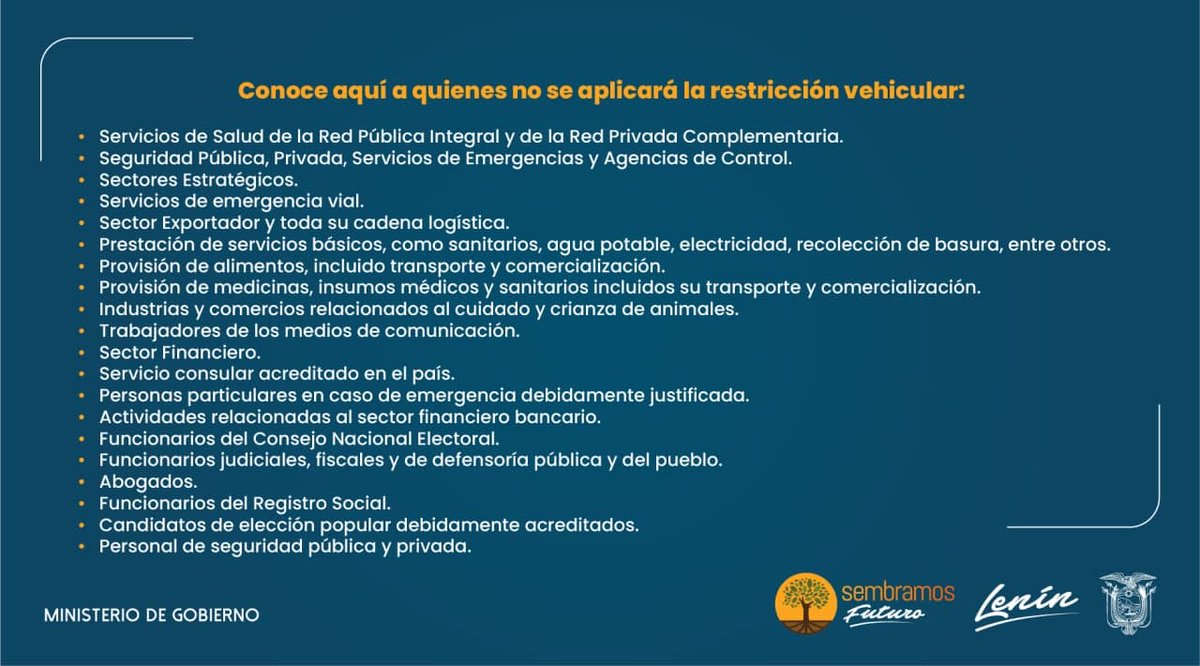 El Gobierno Nacional decretó el estado de excepción por 30 días en todo el territorio nacional 🇪🇨 y toque de queda por 15 días, desde las 22:00 hasta las 04:00, a partir del 21 de diciembre. 
#YoMeCuido