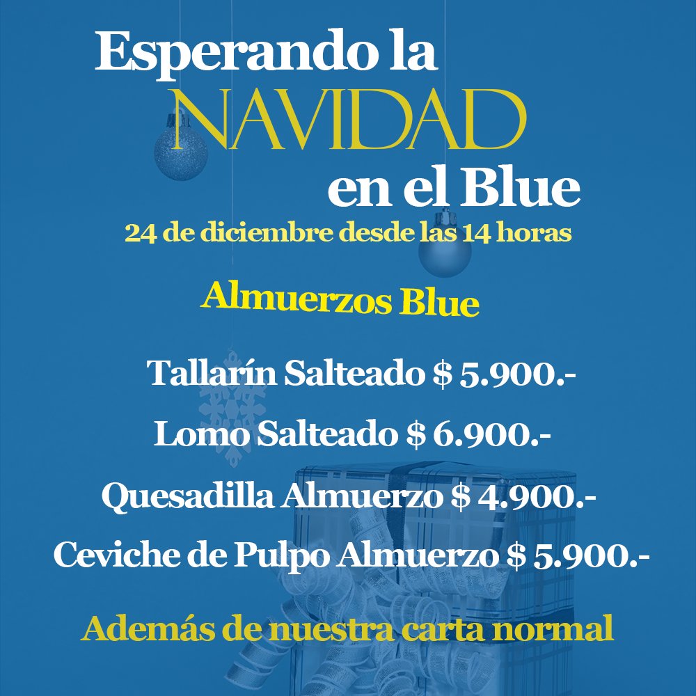 BluePub's tweet photo. Esperando la #Navidad en el #Blue. 24 de diciembre desde las 24 horas. Almuerzos especiales además de nuestra carta normal. Los esperamos en #plazañuñoa https://t.co/JPNWnnfgWr