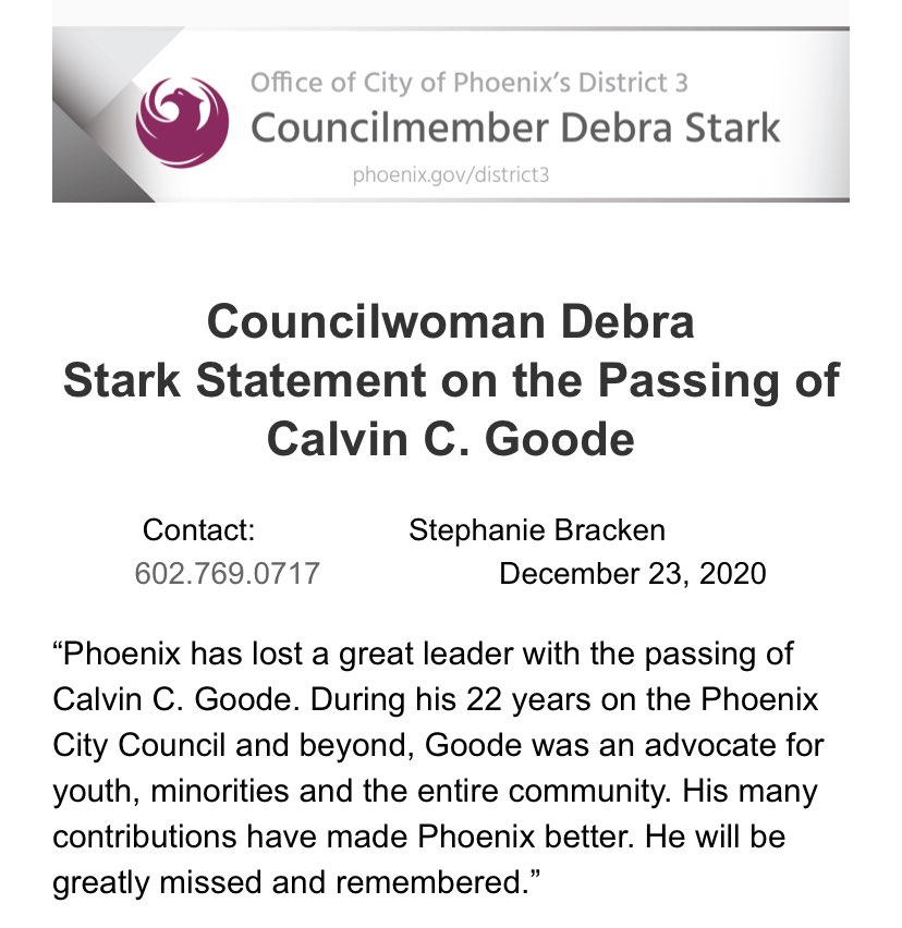 My statement on the passing of former Councilman Calvin C. Goode.