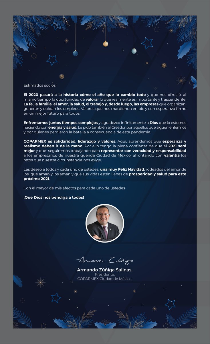 COPARMEX_CDMX_'s tweet photo. El 2020 pasará a la historia cómo el año que lo cambio todo ...

#COPARMEX_CDMX #Unidos #GobiernoCDMX #UsaCubrebocas #QuédateEnCasa https://t.co/vxWVSshiVV