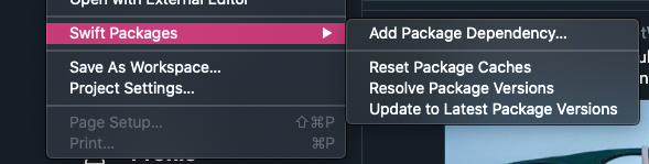 jusathr's tweet image. Adding a dependency in Swift is such a hassle free experience. In Xcode go to File -> Swift Packages -> Add Package Dependency and paste in the repo's url. And you are done. It automatically adds the dependency in the project settings. #Swift #swiftpackagemanager