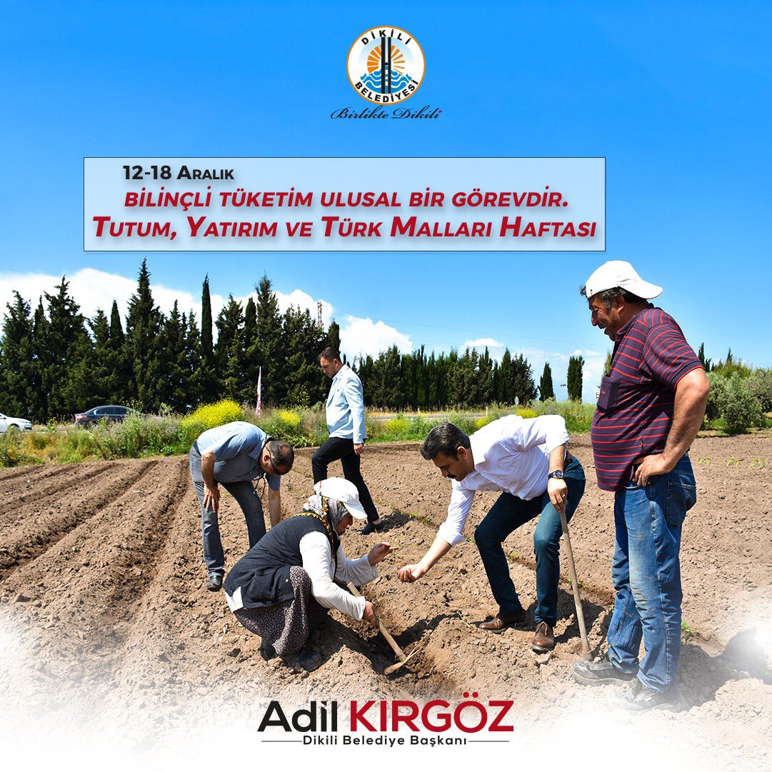 Türk malı tüketerek ülkemizi daha aydınlık geleceğe taşımalı ve emekçilerimize yeterli desteği vermeliyiz. Yaşadığımız bu topraklara, güzel Dikili'mizde yetişen ürünlerle destek olmak bizim sorumluluğumuzdur.
 Yerli malı kullan ülkene destek ol!