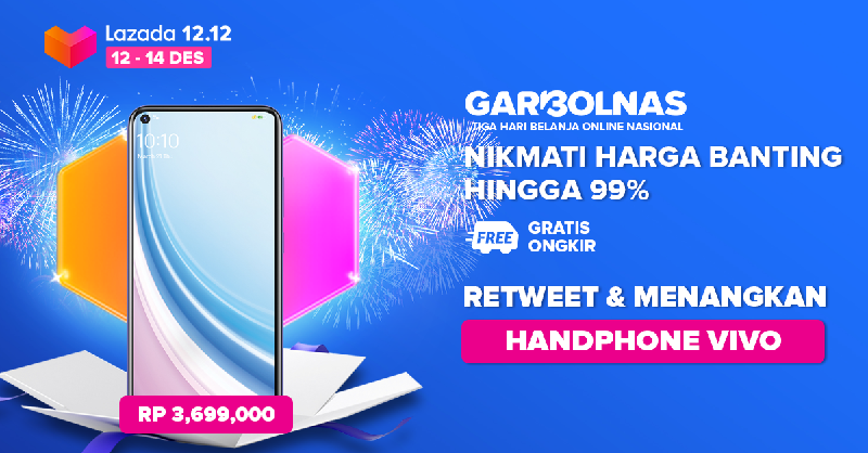 LazadaID's tweet photo. Siapa yg mau HP baru GRATIS? Gampang!
1. Follow @LazadaID. Retweet &amp; reply tweet ini dgn produk incaran &amp; hashtag #Lazada1212
2. Periode: 12 - 14 Des. Pengumuman: 16 Des

1 pemenang akan dipilih u/ mendapatkan Vivo Y50-8*

*S&amp;K berlaku