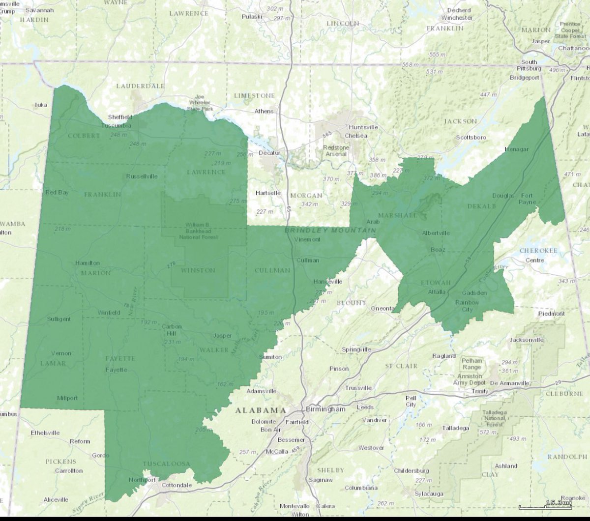  @Robert_Aderholt doesn’t like how some states do elections. Here is Bob’s district. It looks funny. These things happen when you carve a bunch of GOP-friendly districts and then stick the two biggest cities in the state into the only Democratic district. Maybe we should sue.