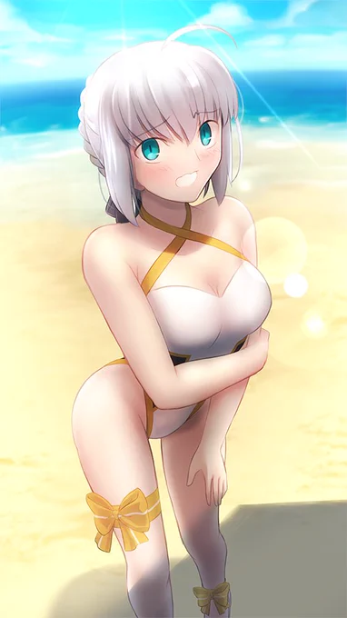 水着アルトリアの第三再臨コスチューム姿のグレイのイラストのリクエストをいただきました。

マントははぎとってくれという要望でした。
#FGO 