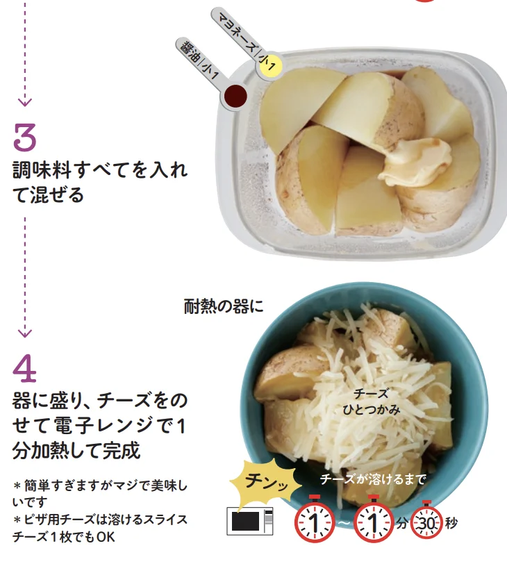じゃがいもをラップして4分レンチンするだけで絶品料理に！