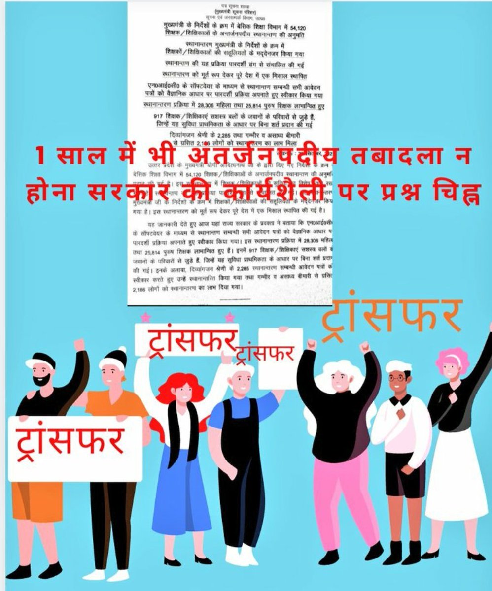 जब कोर्ट में कहा गया है कि सरकार द्वारा स्थानान्तरण सूची तैयार कर ली गई है और कोर्ट के आदेश के कारण इसे जारी नहीं किया गया है।
अब जबकि कोर्ट से रोक हटा ली गई है तो  गतिमान दिसंबर में ही अविलम्ब सूची जारी की जाए मा.मुख्यमंत्री जी🙏 <a href="/myogiadityanath/">Yogi Adityanath</a> #upbasicteachertransferfinallist