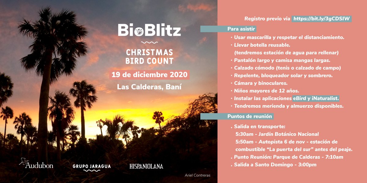 grupojaragua's tweet photo. ¡Vamos a Las Calderas! 🤩 Acompáñanos el próximo sábado 19 de diciembre a celebrar el 121 aniversario del #ChristmasBirdCount documentando y registrando la biodiversidad en la hermosa Bahía de #LasCalderas.
Cupo limitado, regístrate: https://t.co/MBMs1LO9AW
Contacto: 849-356-4887 https://t.co/Ckedy0ZGOl