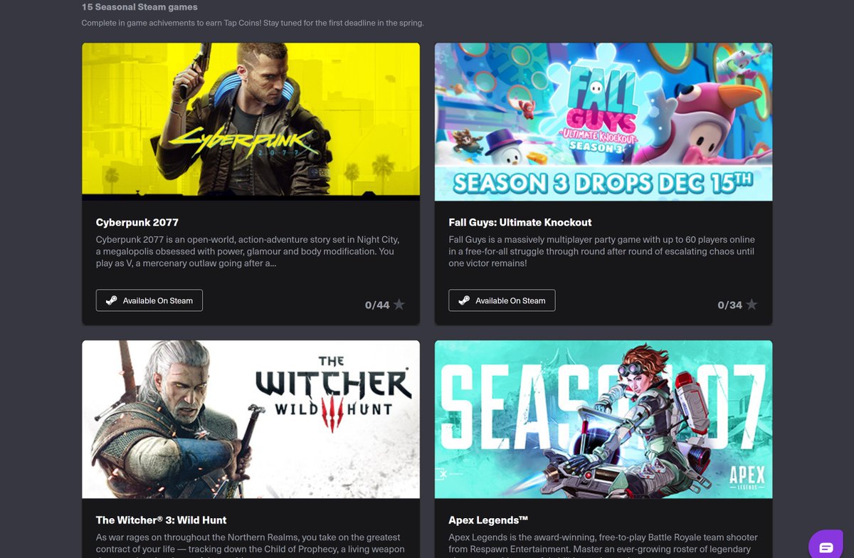GameX_Change's tweet photo. 🔥NEW Steam Challenge games are now LIVE on the Tap Platform (https://t.co/QdkUt4AfNG) !Play, earn TTT when you complete steam achievements in the hottest games!

@CyberpunkGame 
@FallGuysGame 
@PlayApex 

&amp; More 🎮!

#tapcoin #blockchain #gaming 

@cctip_io draw 15000 TTT 300 https://t.co/UZcgOG4UoI