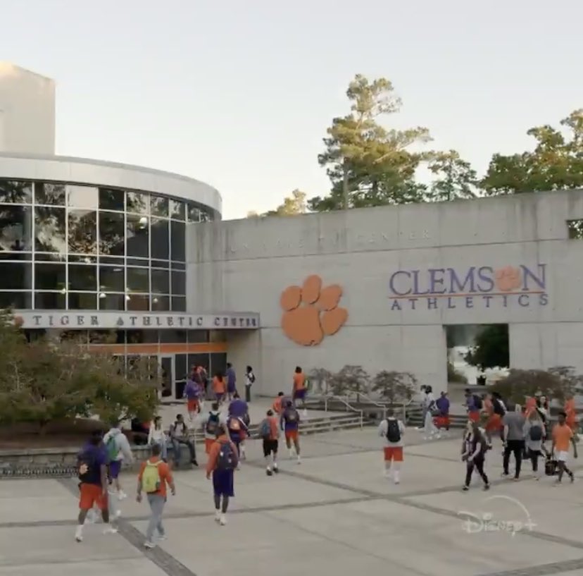 Coach_Egnatz's tweet photo. Looks like the University Center at Clayton State turned Clemson for the new new Disney movie, Safety. #hollywoodCSU #therealCSU https://t.co/IYz48zVBTQ