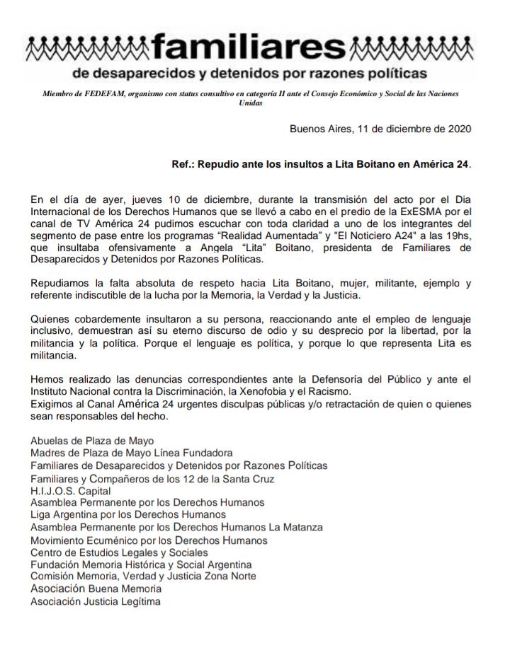 desdeelpieC's tweet photo. Repudio a los cobardes que  se esconden tras las cámaras e insultan a una mujer, y más aún a Lita que es ejemplo de lucha de convicción.

#LitaBoitano
#memoriaVerdadJusticia https://t.co/4u45PLy0aD