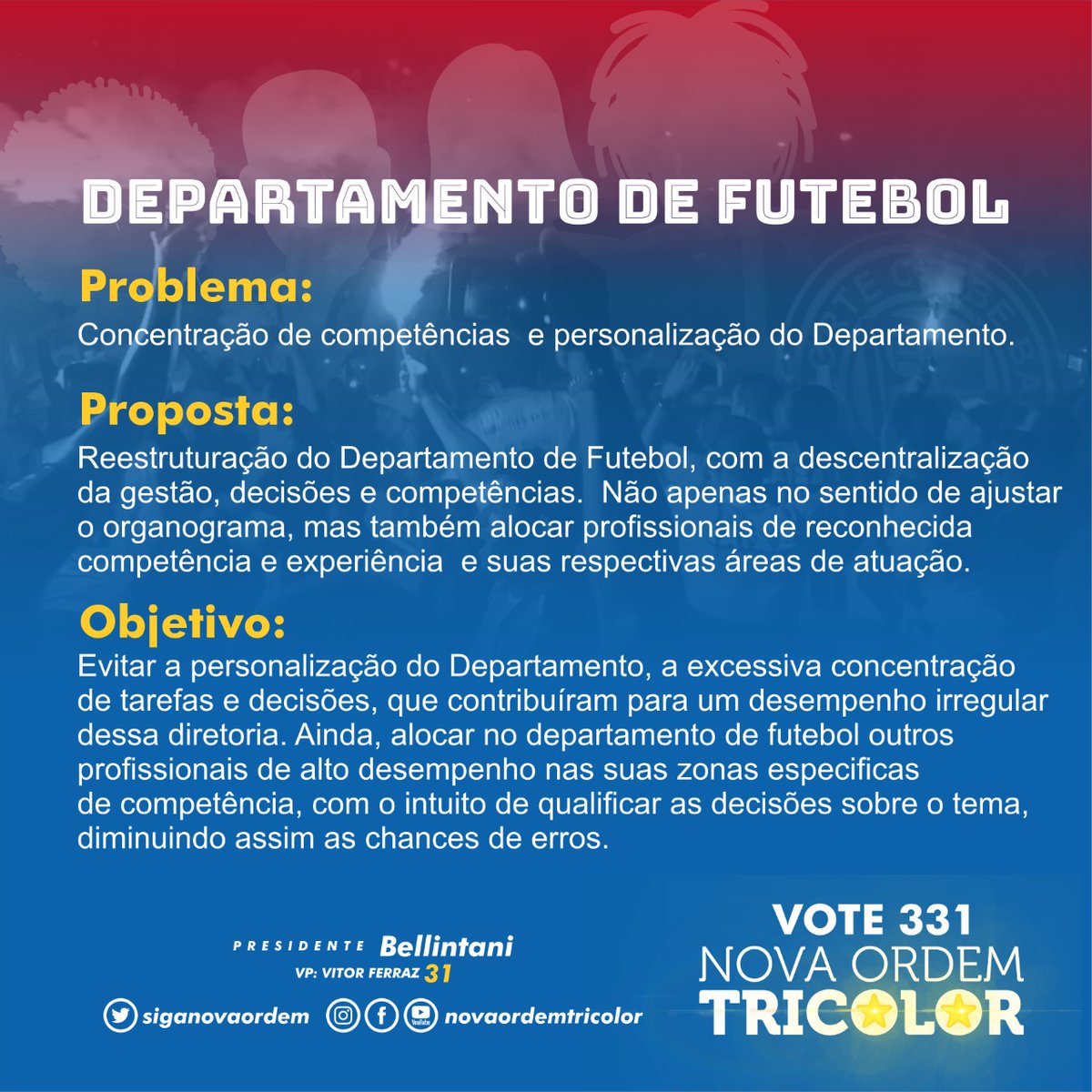 siganovaordem's tweet photo. Buscando ser objetivo também no carro-chefe do clube, a gestão do futebol, a Nova Ordem Tricolor, apresenta suas propostas de manutenção do que deve ser dado continuidade e do que o clube deve mudar para prosseguir no processo de melhoria que está em execução. https://t.co/CWpnQpkBru