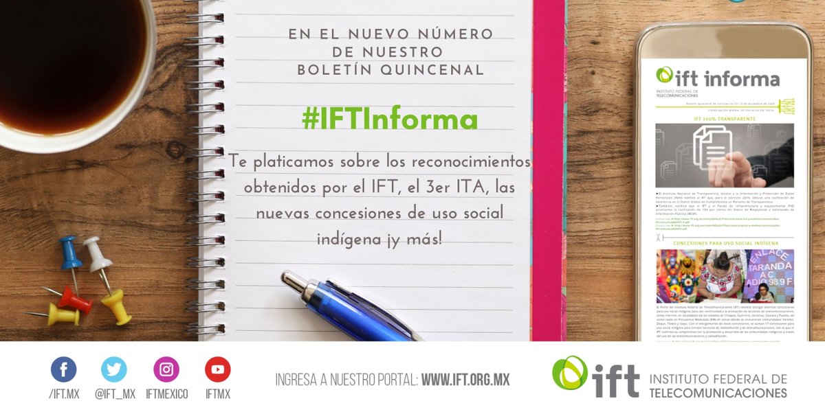 IFT_MX's tweet photo. En el último número de #IFTinforma 📰 entérate de los reconocimientos más recientes que ha obtenido el 
@IFT_MX 🏆, además conoce los detalles del #3ITA 2020 y el Reporte de Tarifas de Servicios de #Telecom móviles. Checa más información en 👉 https://t.co/v5xQIpUijj https://t.co/kX3g3aD7j4