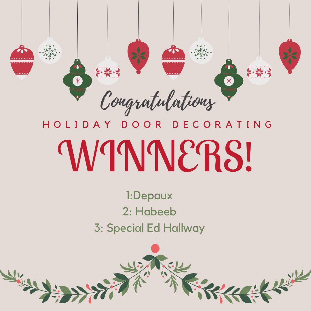 WFHStuco's tweet photo. Congratulations to our holiday door decorating winners! Treats will be delivered to first hours on Monday! Thank you to everyone who participated! Happy Holidays! https://t.co/k6S9vEkvho