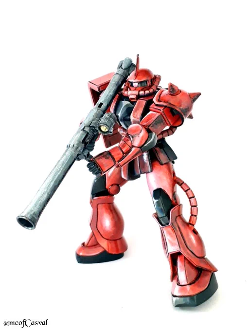 HGUCシャア専用ザク完成しました。
キットは無改造、水性ホビーカラー筆塗り、マッキー等で輪郭線を書いています。
80年代大河原先生のイラストのような雰囲気を目指して塗りました。最新キットなので可動も充実してて定番ポージングも余裕ですね!大満足の仕上がりです!
#イラスト風模型 #イラ模紹介 