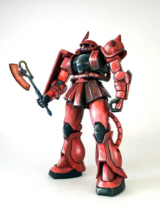 HGUCシャア専用ザク完成しました。
キットは無改造、水性ホビーカラー筆塗り、マッキー等で輪郭線を書いています。
80年代大河原先生のイラストのような雰囲気を目指して塗りました。最新キットなので可動も充実してて定番ポージングも余裕ですね!大満足の仕上がりです!
#イラスト風模型 #イラ模紹介 