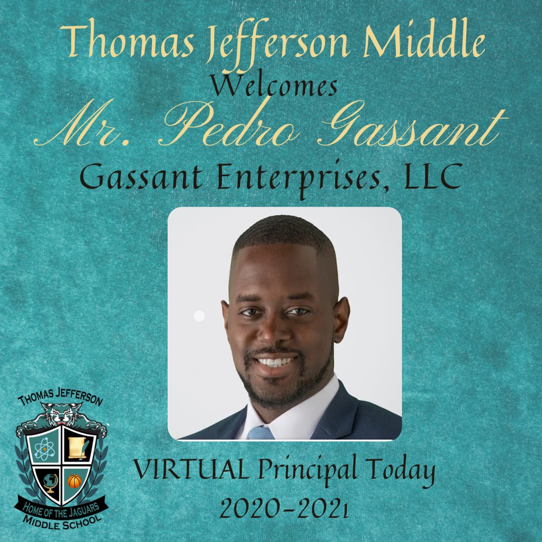 TJJaguars's tweet photo. Jaguar Nation welcomes Pedro Gassant of Gassant Enterprises, LLC for #PrincipalTODAYVirtual  
We are thrilled to have you connect with our students and staff to support public education @miamischools @miamisup @stevegalloniii @mdcpscommunity #principaltodayvirtual #mdcpspartners https://t.co/sGoYB717KX