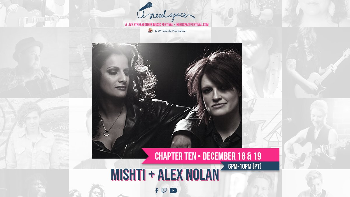 INeedSpaceFest's tweet photo. Chapter 10: THE REUNION. Twenty of our artists SURPRISE COVERING each other.  It's gonna get wild. 

FEATURING: Mishti &amp; Alex Nolan

Come celebrate #queermusicians, our vast, beautiful community, and the golden lining we have wrought of this year. 

+ All sets #ASLinterpreted.+ https://t.co/VD5cCpc8XS