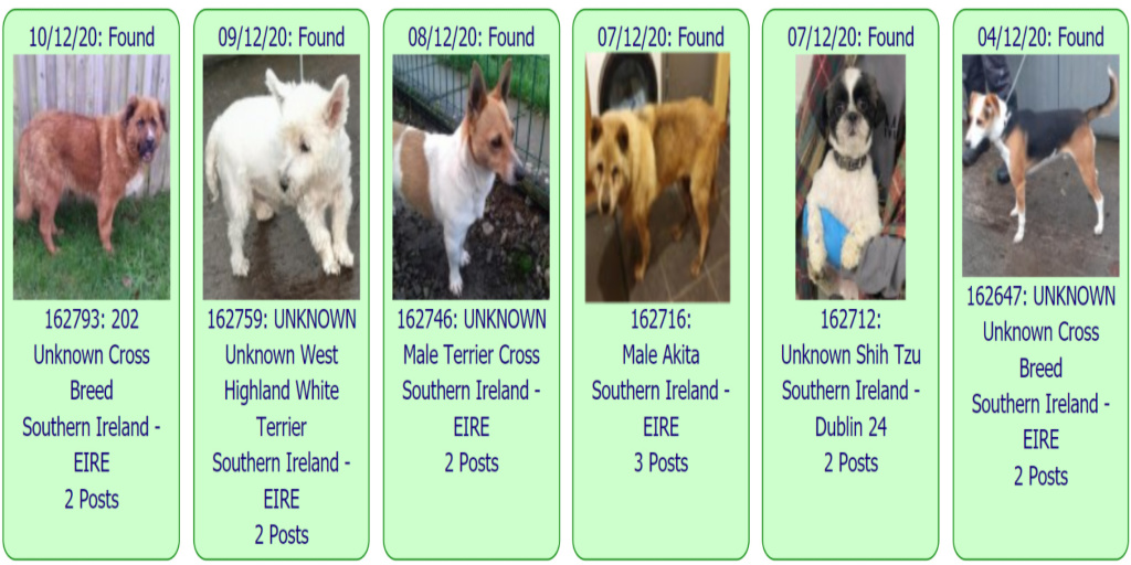 DogLostUK's tweet photo. #FOUND #DOGS * #IRELAND * December 10th-December 4th 2020

These #FoundDogs are on the @DoglostUK site as being FOUND in SOUTHERN #Ireland

If you see your dog below go to https://t.co/uP2Qg1VLWK and put the ID NUMBER (shown under the photo) into the search menu for more details https://t.co/rCdX9H81WD