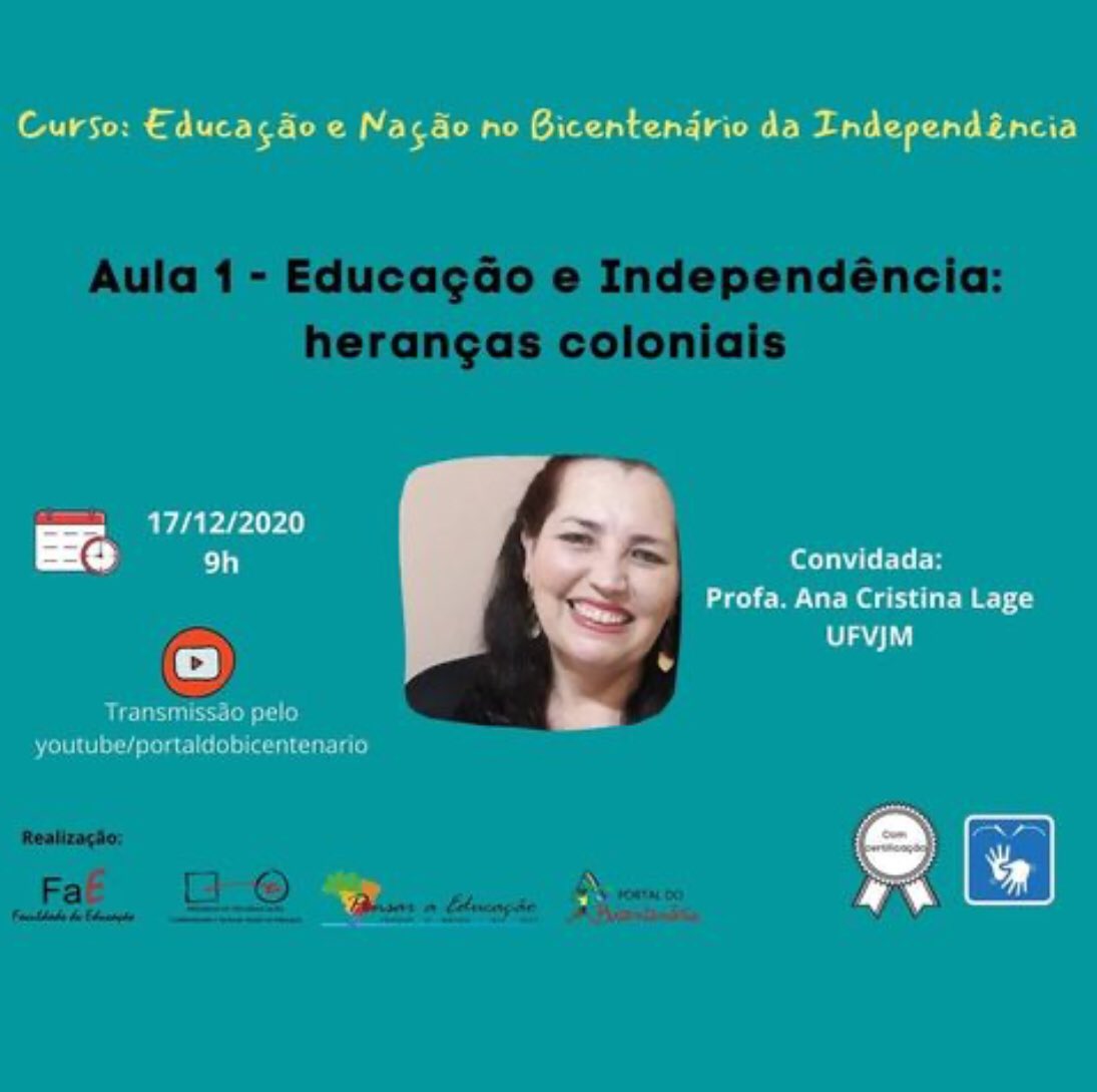 ptlbicentenario's tweet photo. Se liga no curso “Educação e Nação no Bicentenário da Independência”! Professores de todo país vão expor suas visões sobre grandes temas nacionais no transcurso dos últimos 200 anos. As aulas serão sempre às 5as feiras, das 9h às 10:30h com transmissão pelo nosso canal + https://t.co/rWYMBKnWuF