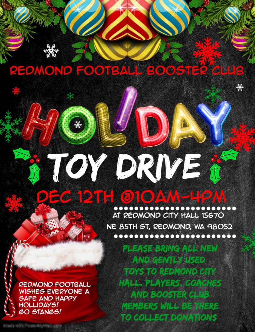 Reminder about our toy drive tomorrow... please help Redmond Football help our community! #gostangs