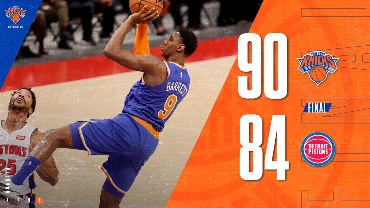 nyknicks's tweet photo. Game 1 of preseason: 𝐖

@RjBarrett6 : 15 PTS | 5 REBS
@obitoppin1: 11 PTS | 7 REBS
@J30_RANDLE: 11 PTS | 8 REB | 6 AST https://t.co/lcNs18do1w