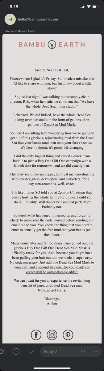 I wanted to tell the customer exactly what happened and with a little bit of convincing I had Amber the founder on board for this email. The most important thing is this story is 100% true & this is exactly how it happenedAlso peep, the greeting name 2/3