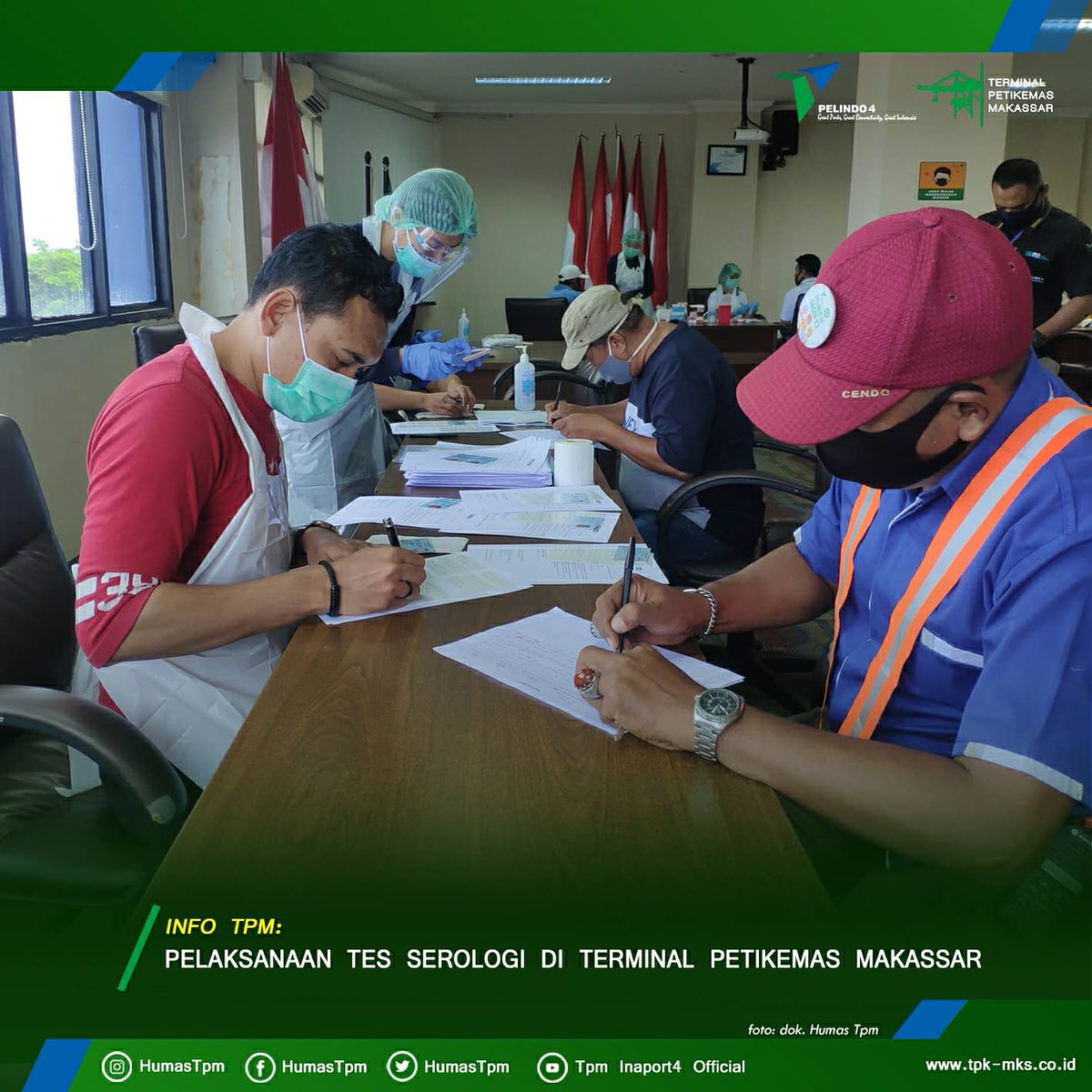 TpmHumas's tweet photo. #InfoTPM
Sabtu 12/12/2020— Pelaksanaan  Serologi Test untuk Pegawai dan Outsourcing di Lingkungan Terminal Petikemas Makassar.

#humasTPM 
#serology 
#pelindoIV 
#covid_19 https://t.co/aPmDmAOShP