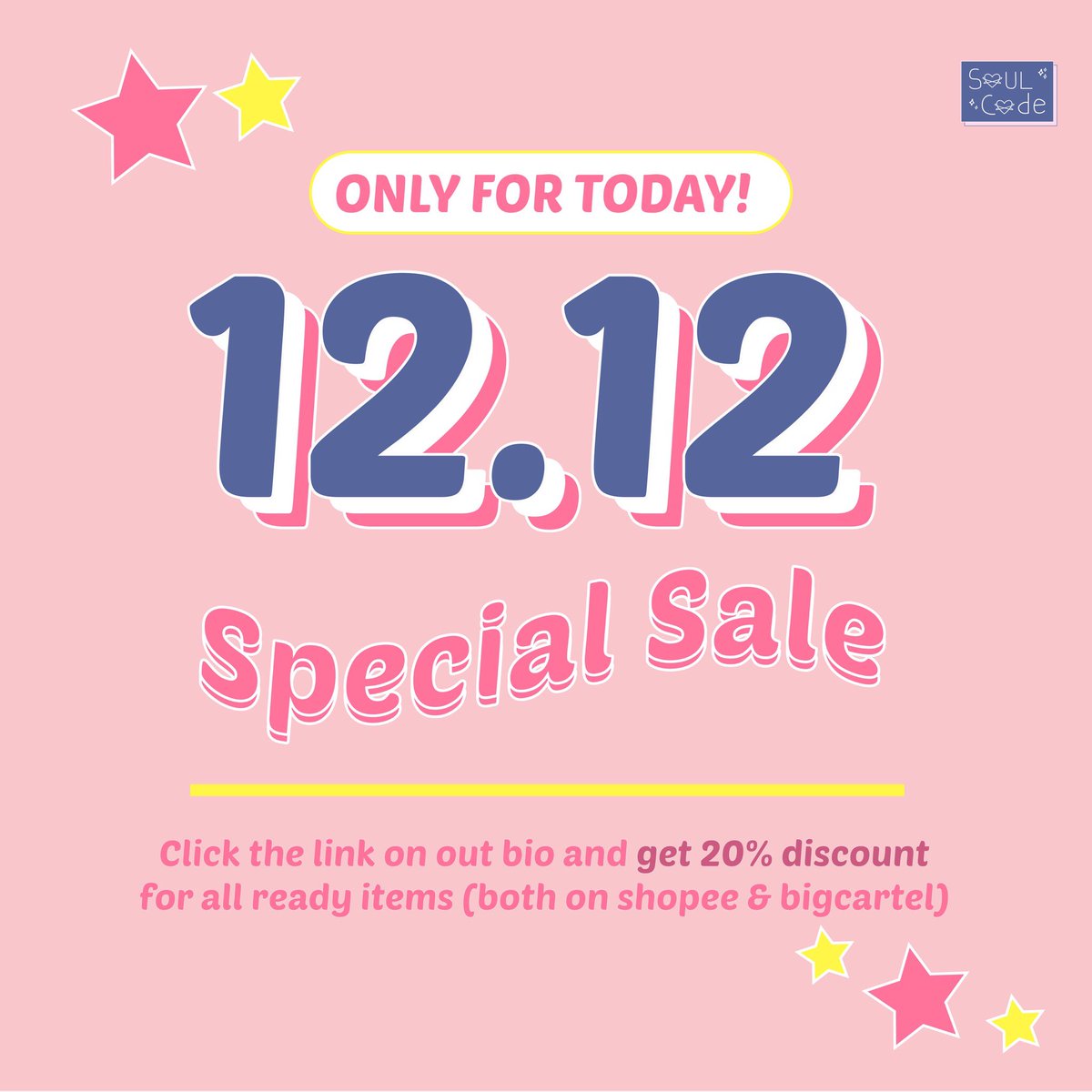 Soulcode_ID's tweet image. [HELP RT] 

12.12 sale is here!! 20% off for all items. Go get yours now😍

Shopee: shopee.co.id/soulcode_id?sm…

Big Cartel: soulcode.bigcartel.com