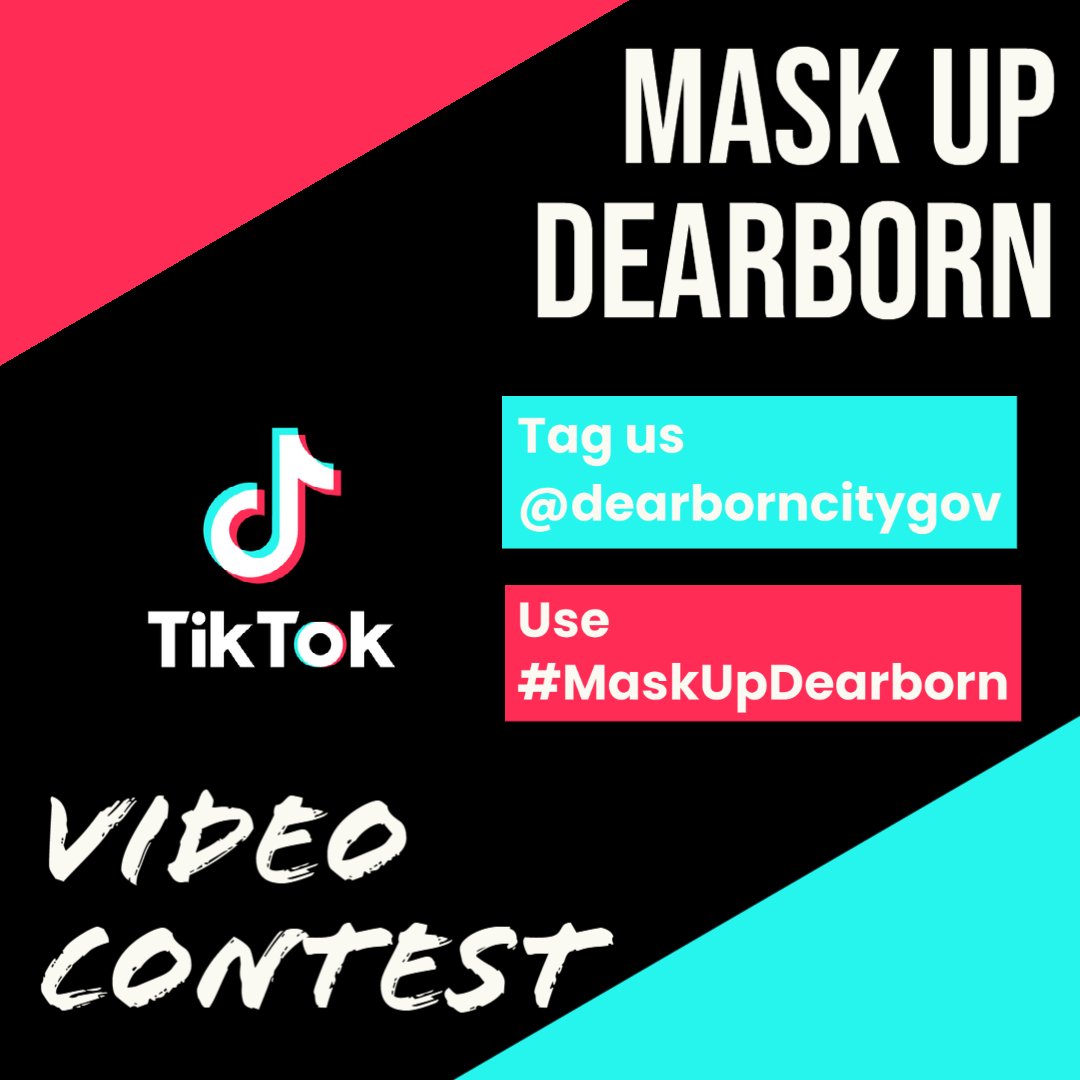 Dearborngov's tweet photo. Help us spread the word about #MaskUpDearborn and join the contest! Follow us on TikTok at @dearborncitygov, then post a video with the hashtag #MaskUpDearborn. Three (3) winners will receive a $100 Amazon Gift Card from the City of Dearborn.
#MaskUpDearborn #TikTokContest https://t.co/ifJ2ZlXMGa