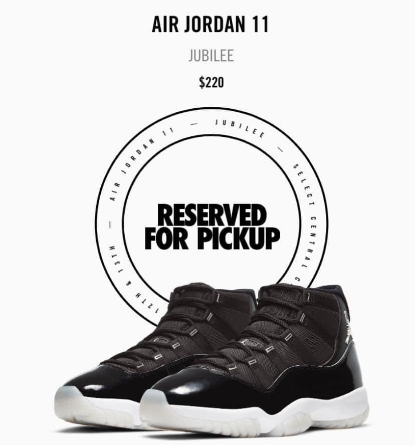 MissingSolez's tweet photo. Secured two pairs of the #Jubilee11s tomorrow! One from #Finishline and a pickup pass at the #Nike Store from #SNKRS https://t.co/miM176Pl2r
