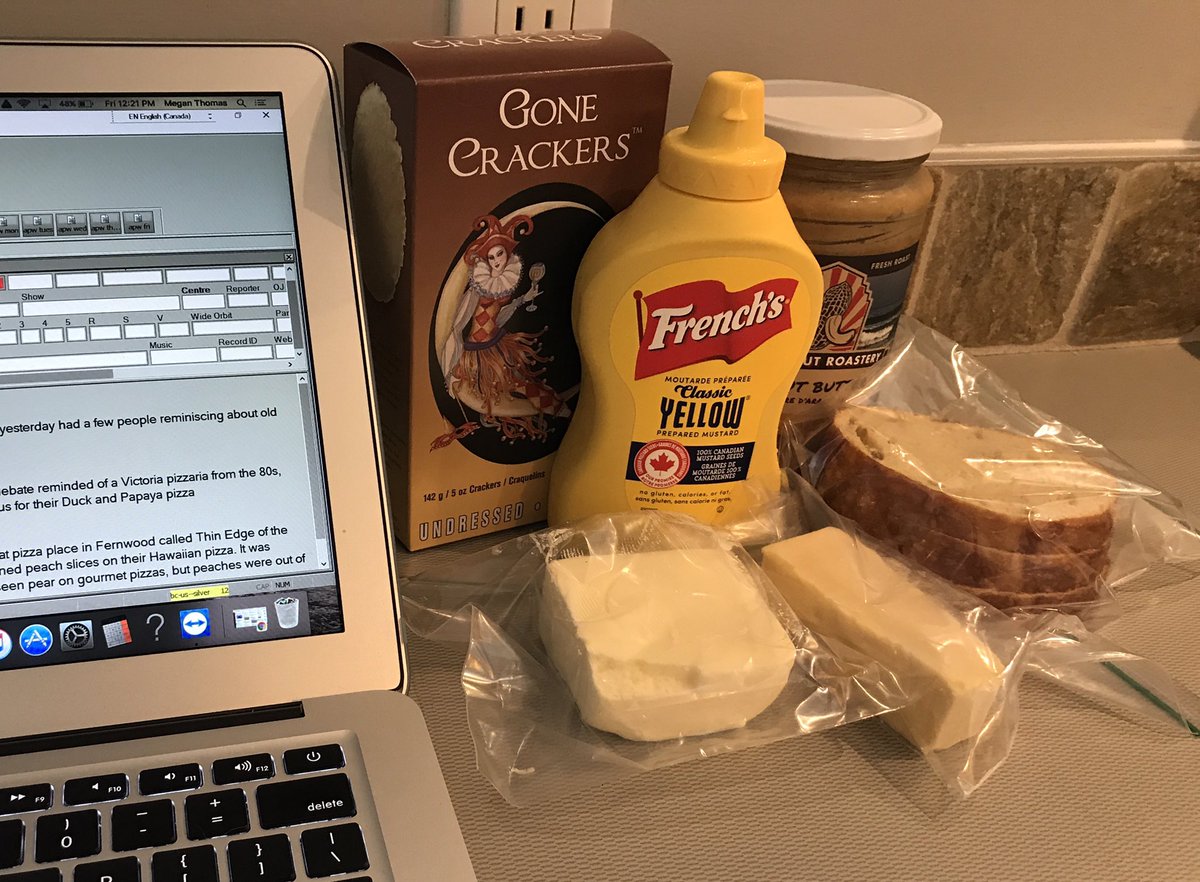 meganTcbc's tweet photo. @KathrynMarlow @RoTomJo @AllPointsWestBC It’s a good day @KathrynMarlow  and @RoTomJo when producing radio involves careful preparation of...creative snacks. #snacket2020 https://t.co/36D6cTfSc5