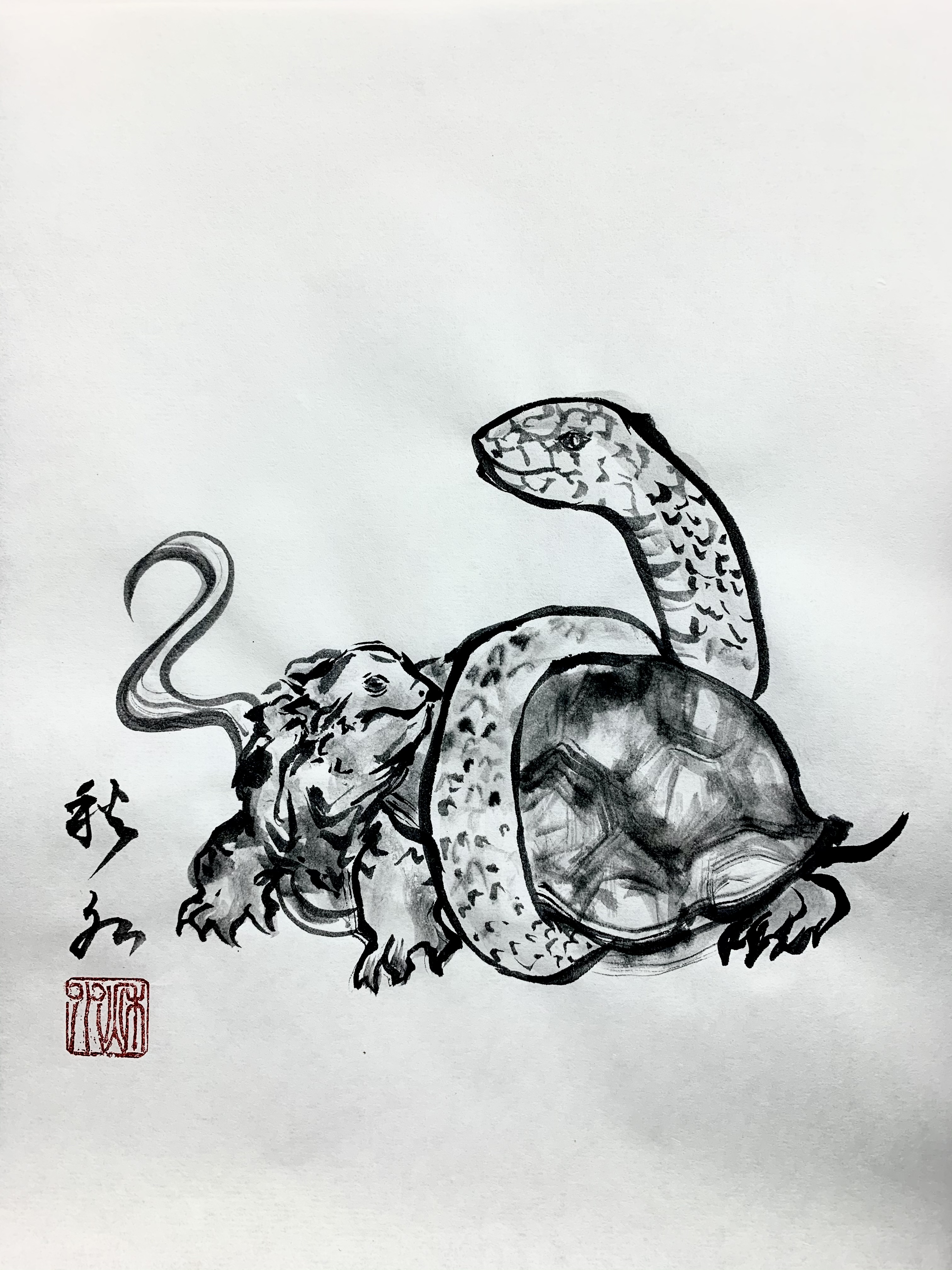 直筆水墨画 晩秋月夜に狸 - メルカリ