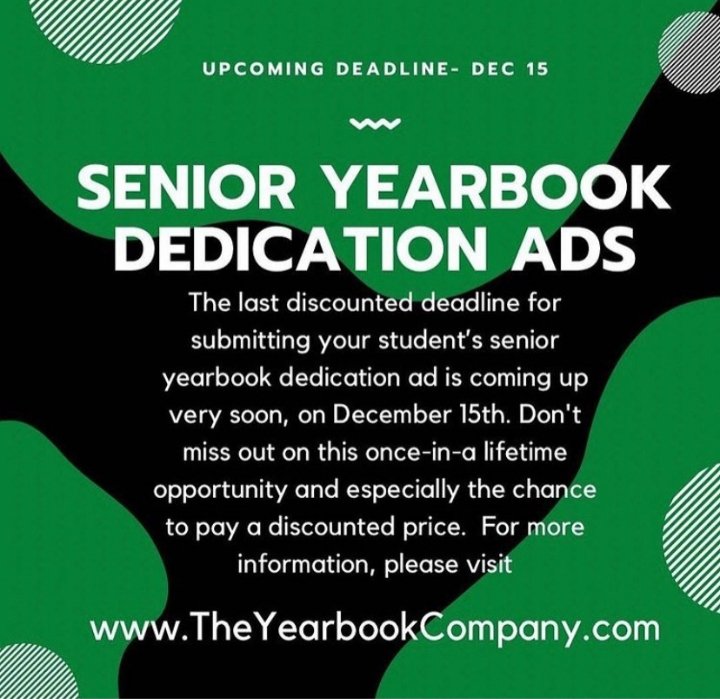echoesyearbook's tweet photo. Attention Seniors! Go submit your dedication submitted!!
Last day is January 26th! https://t.co/twBrkQgcQA