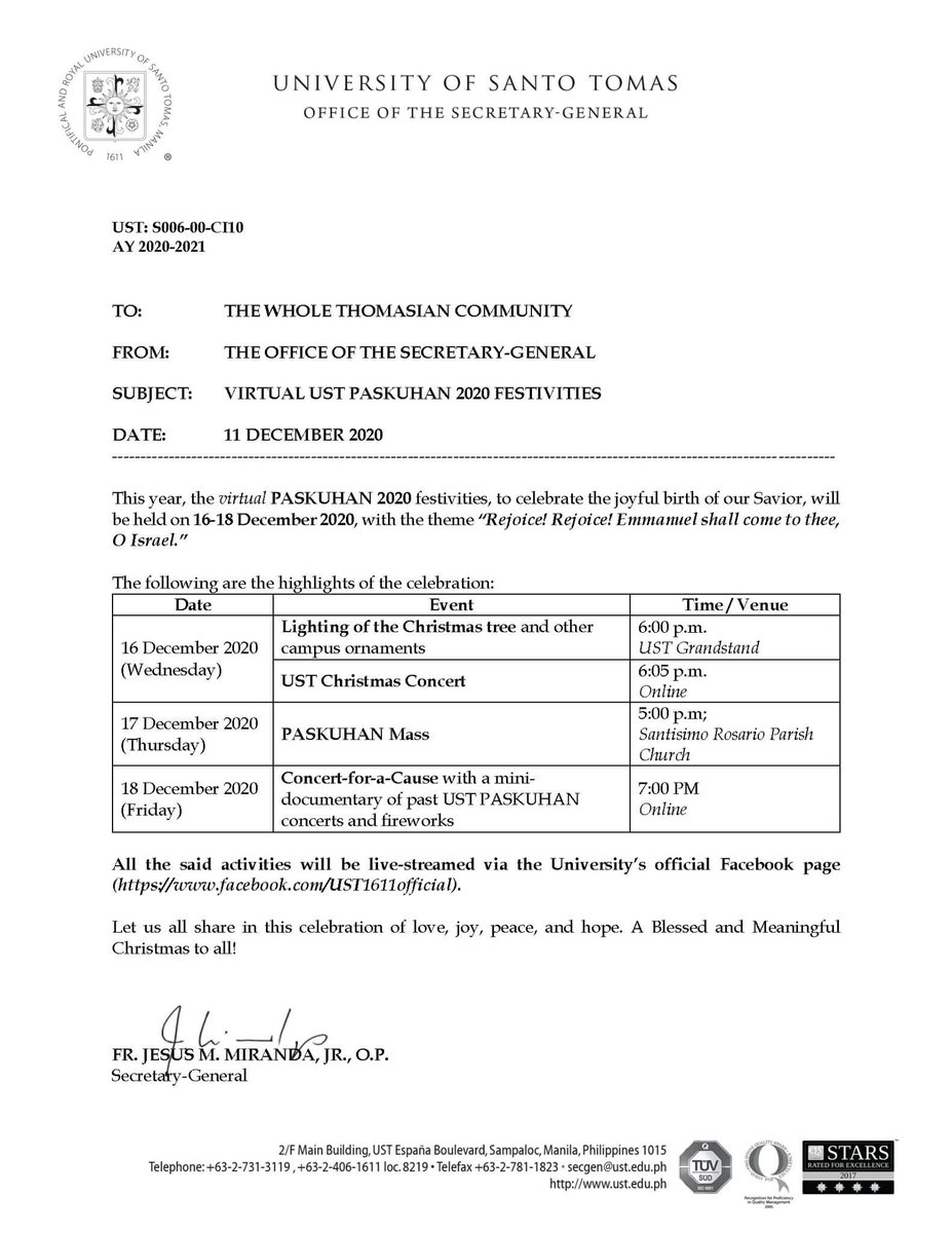 Although we may be physically apart, we are one in mind and heart. Let us celebrate Paskuhan as one Thomasian community...