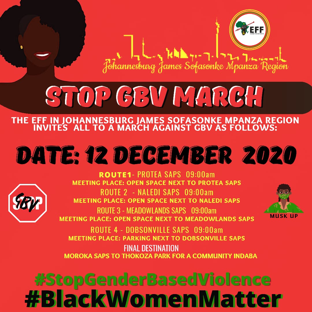 shaun_dlanjwa's tweet image. Men are tired of standing at the touchlines to witness a game that they should be playing. Join @effjoburg  Soweto GBV March today #NotInmyName #StopGBV #HandsOffOurSisters #StopBeatingOurSisters #StopRapingOurSisters #EnoughIsEnough
#StopKillingOurSisters