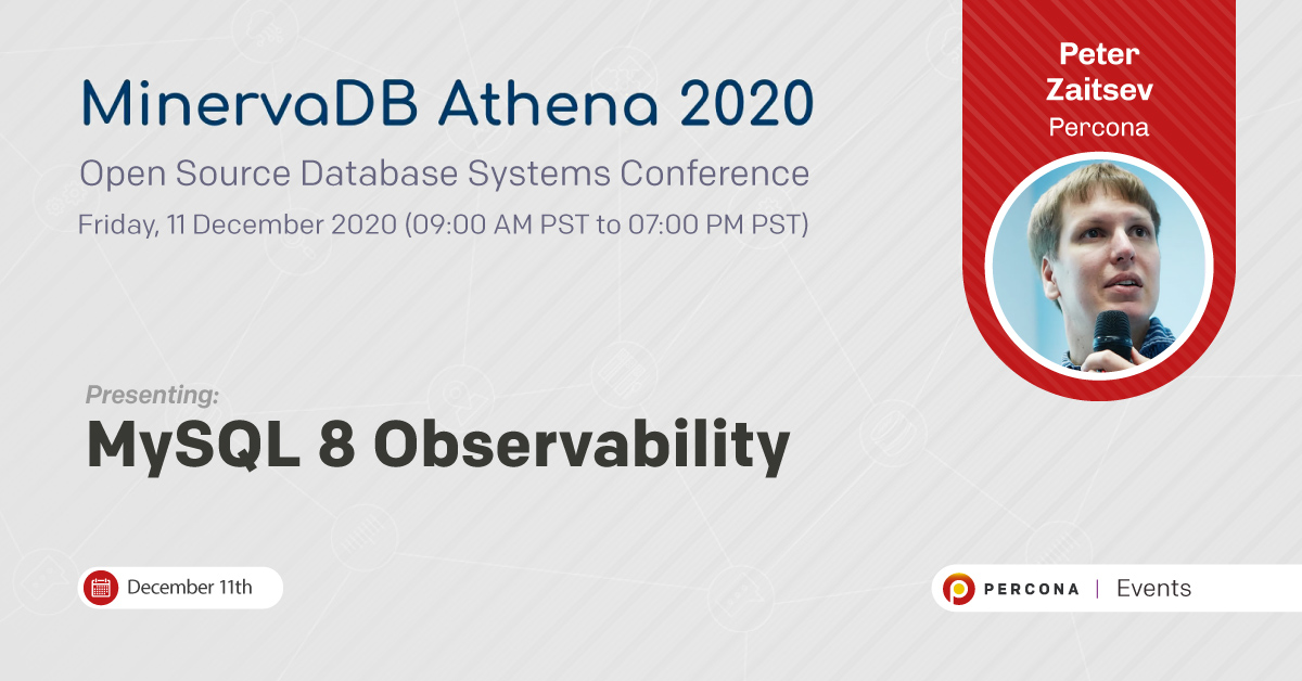 PeterZaitsev's tweet photo. Speaking about MySQL 8 Observability at MinervaDB Athena 2020 (@WebScaleDBA) https://t.co/d3LLjPr6uN on Dec 11, 12:00 PM PST.
#MySQL #Databases #MinervaDB #MinervaDBAthena #Percona #SQL https://t.co/v6BPXkJ7cZ